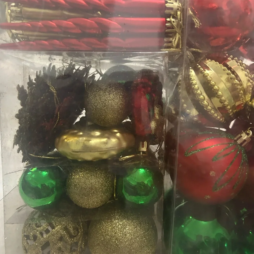 Holiday Ornament Set - Red, Green & Gold Christmas Decorations